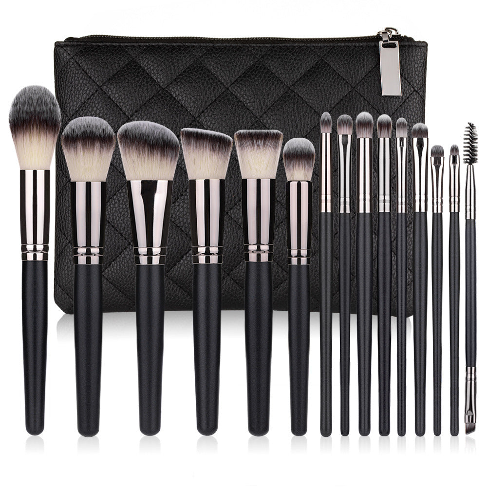 15 Makeup Brushes Set Matte Black