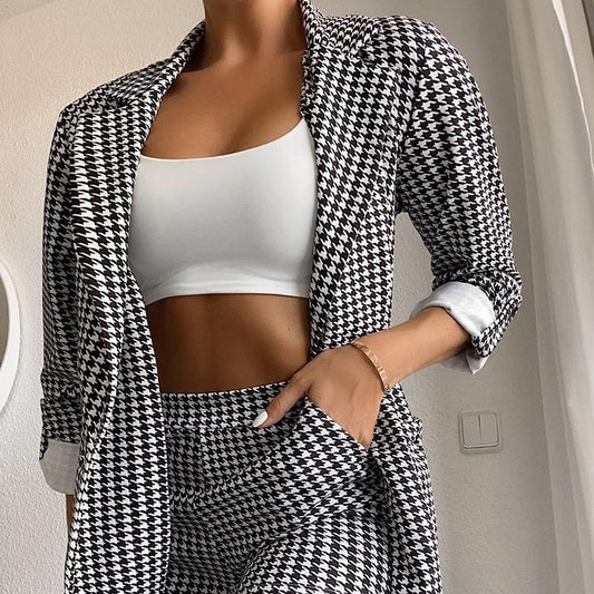 Women Houndstooth Blazer