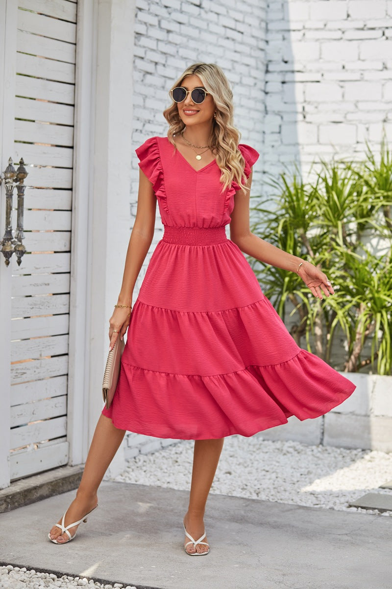 New Ruffled Sleeveless V-Neck Dress