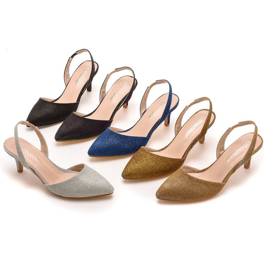 6cm Low-cut Pointed-toe Color-changing Cloth Plus Size Sandals