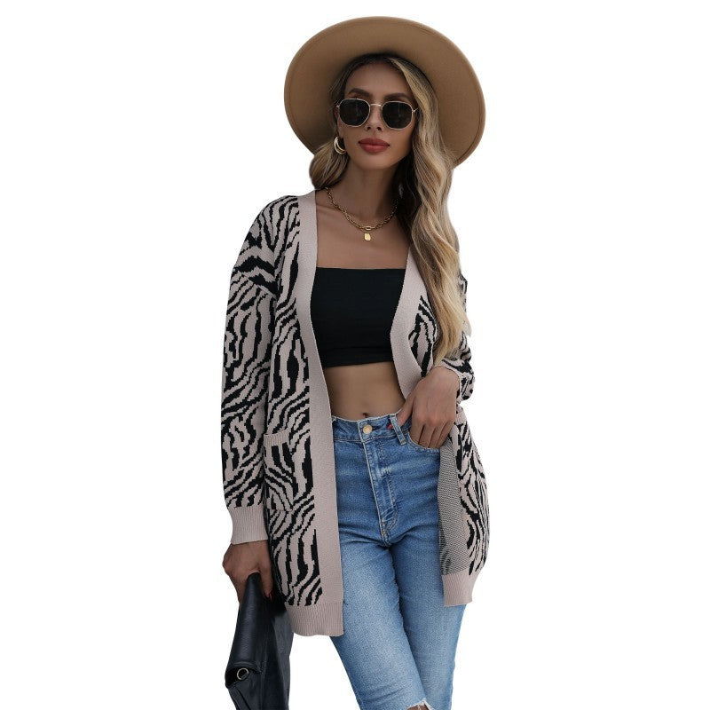 Women's New Knitted Cardigan Striped Loose Sweater Coat