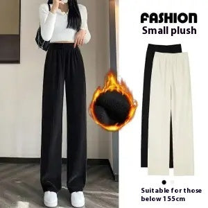 Add Fleece And Thick Wide Leg Pants For Women Small Straight Tube Loose And Thin Trouser