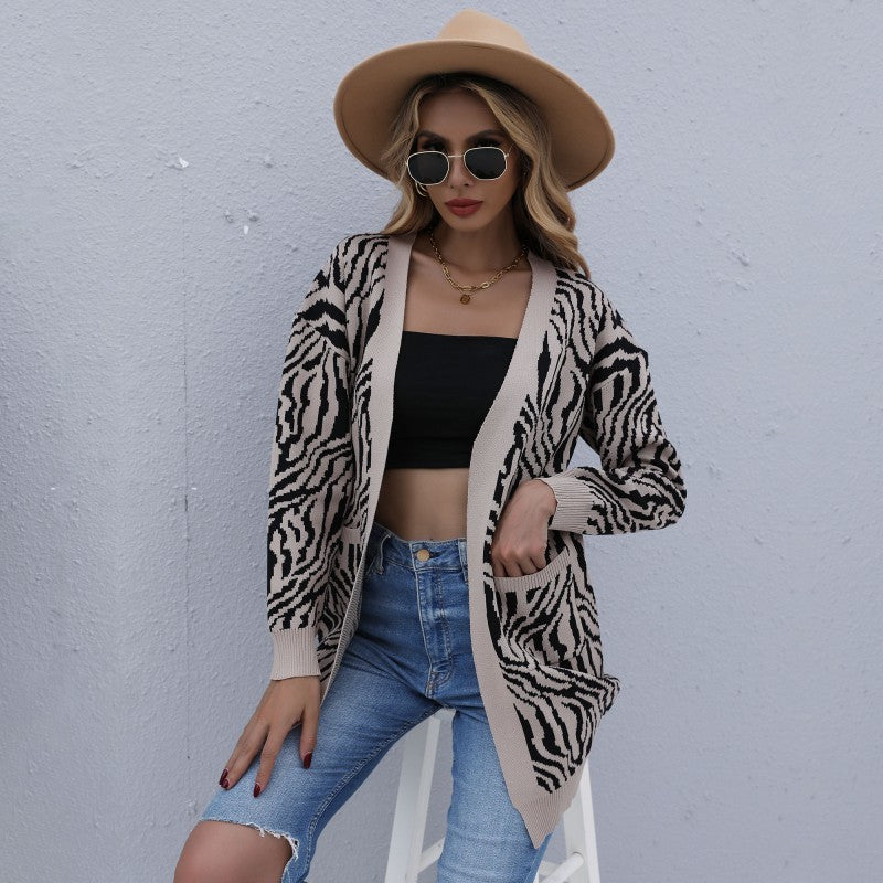 Women's New Knitted Cardigan Striped Loose Sweater Coat