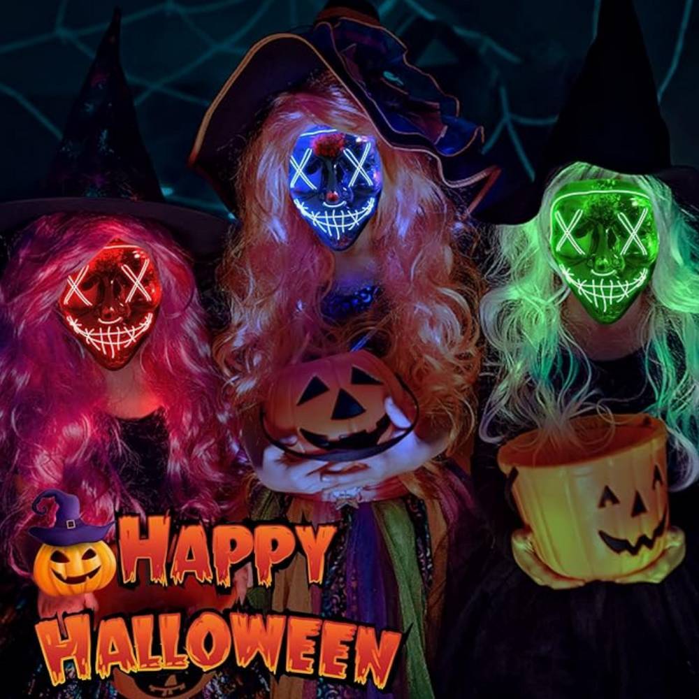 3-Mode LED Mask Neon Stitches Costume Halloween Purge Cosplay Light Up Glow Wire