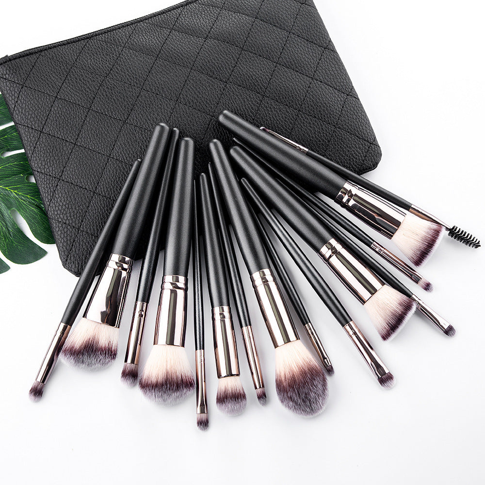 15 Makeup Brushes Set Matte Black