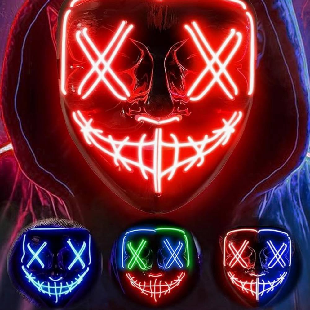 3-Mode LED Mask Neon Stitches Costume Halloween Purge Cosplay Light Up Glow Wire